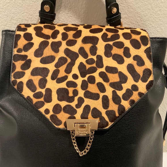 Dune London Black Calf Hair Leather Flap Backpack LIKE NEW CONDITION - Picture 2 of 8